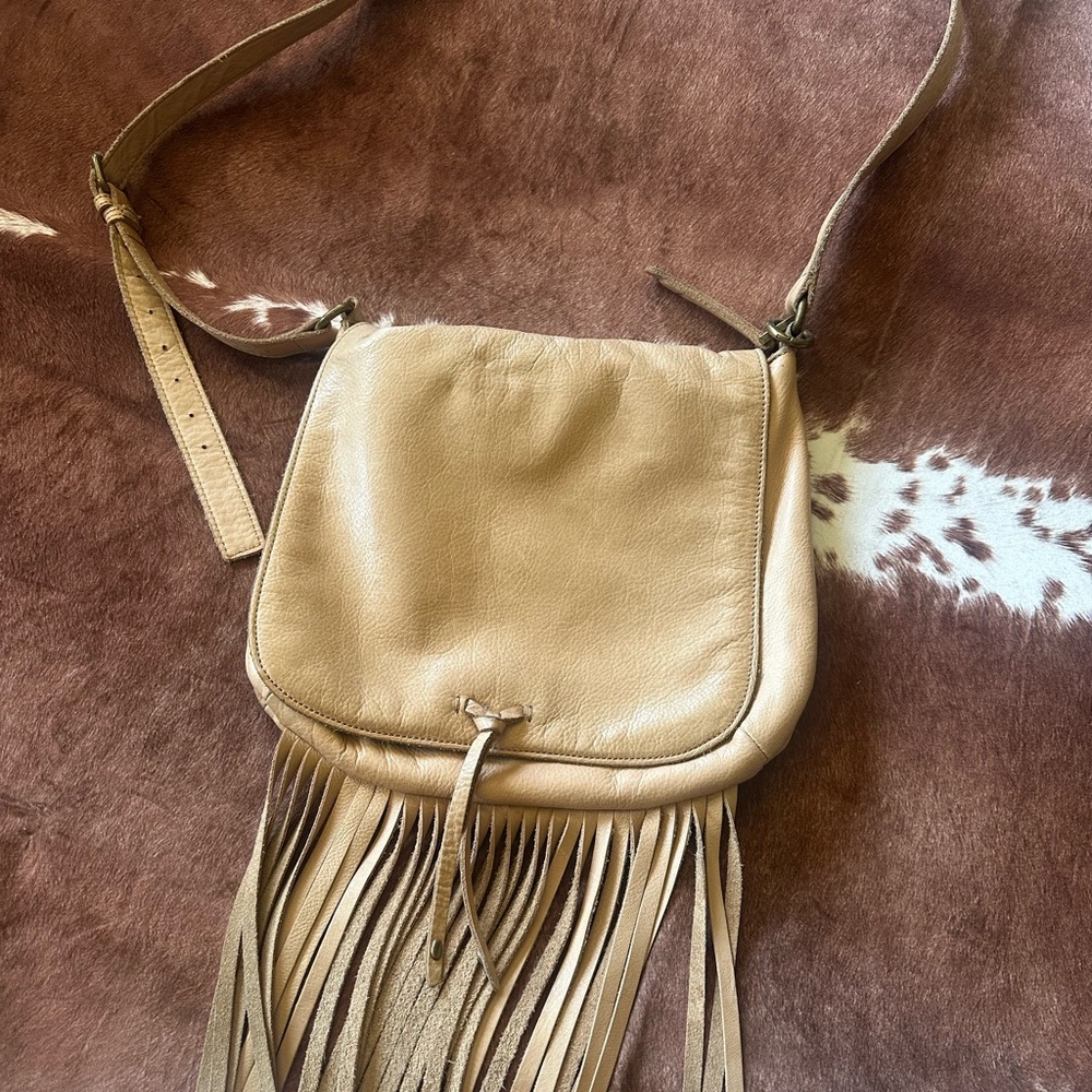 Tan Leather Fringe Crossbody Bag